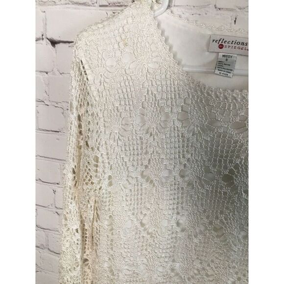 Vtg Reflections By Spiegel Missy Crochet Top White Off women’s S Pearl Beads Y2K - Picture 4 of 10